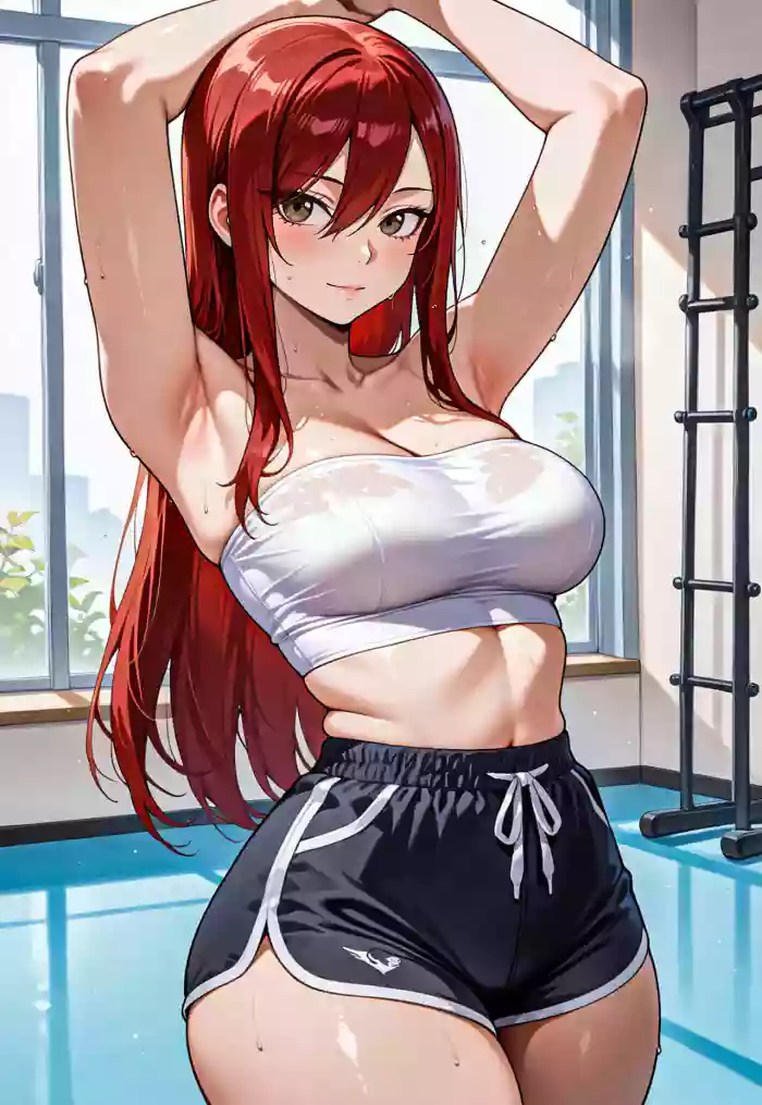 Erza gym session x BBC messingwithai ai generated gallery cover featuring erza scarlet from fairy tail